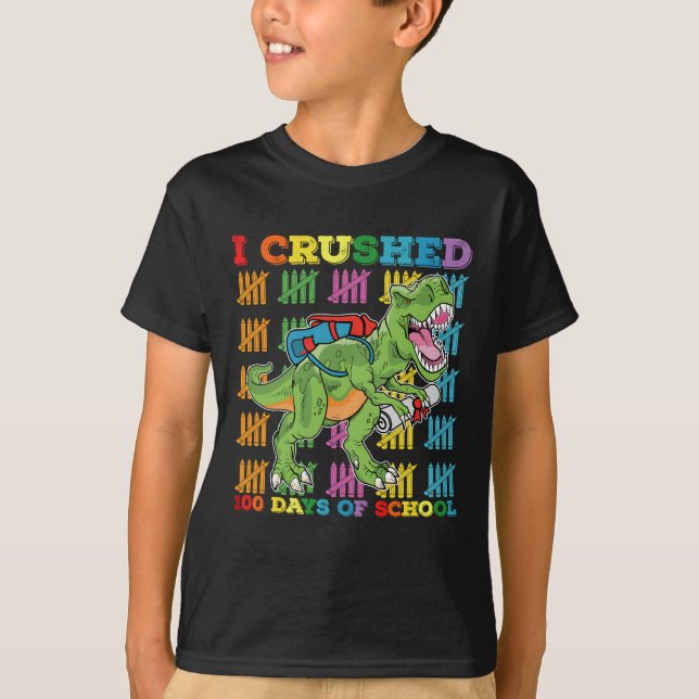Camiseta Aplasté 100 Días De Escuela Para Rex Dinosaur (Anverso)