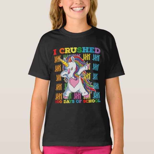 Camiseta Aplasté 100 Días De Escuela Unicornio (Anverso)