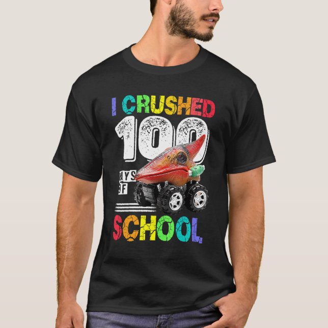 Camiseta Aplasté 100 días de monstruo de dinosaurio escolar (Anverso)