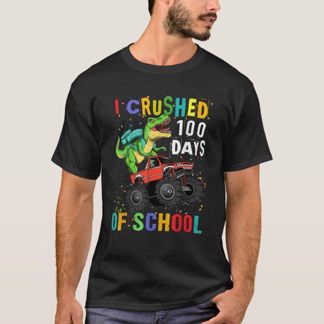 Camiseta Aplasté 100 días de monstruo de dinosaurio escolar (Anverso)