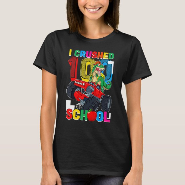 Camiseta Aplasté 100 días de monstruo de dinosaurio escolar (Anverso)