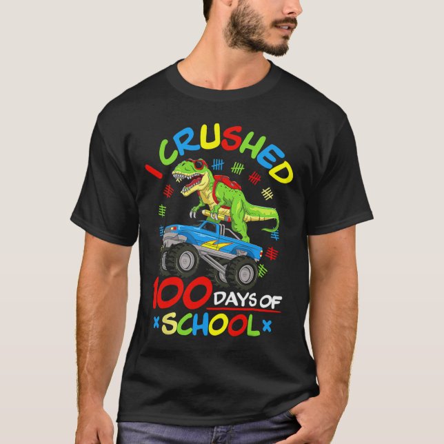 Camiseta Aplasté 100 Días De Monstruo Escolar Para Niños (Anverso)