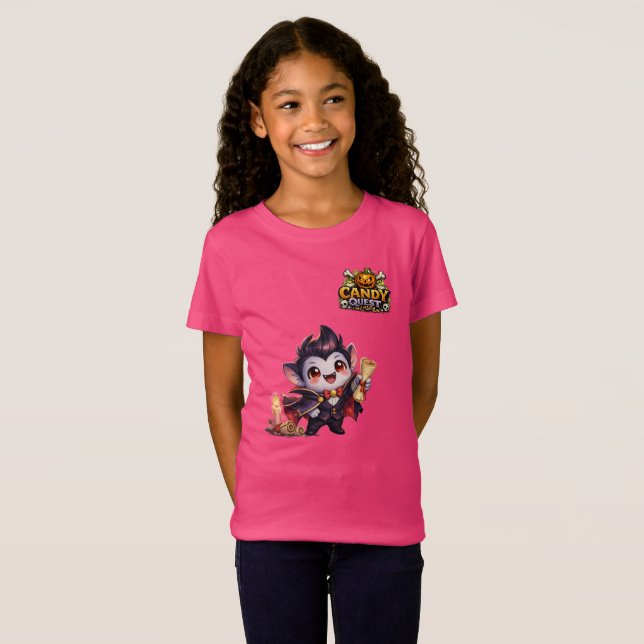 Camiseta Aplicación Candy Quest Chicas Rosadas 'Colmillo' (Anverso completo)
