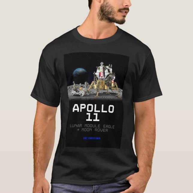 Camiseta Apollo espacial 11 lazo lunar negro de los hombres (Anverso)