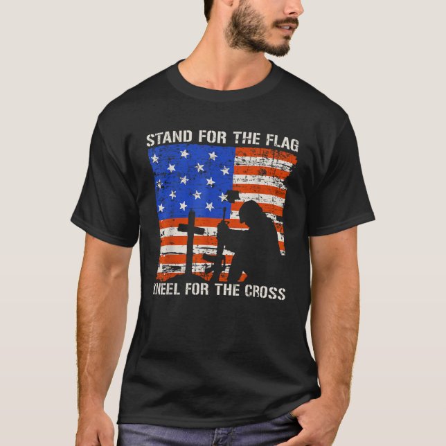 Camiseta Apoya la bandera Arrodilla para la cruz Veterano (Anverso)