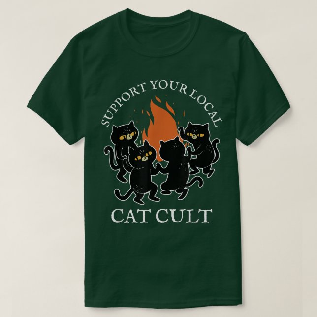 Camiseta Apoya su culto local de gato oculta gatos negros D (Diseño del anverso)