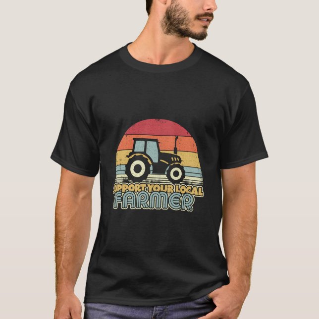 Camiseta Apoya su Tractor Retro de Agricultores Local (Anverso)