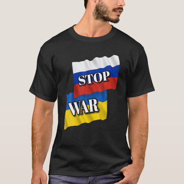 Camiseta Apoyar a Ucrania detener la guerra con la bandera  (Anverso)