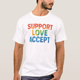 Camiseta Apoyar el amor aceptar la tipografía arcoiris