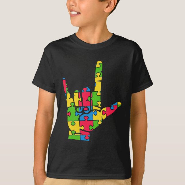 Camiseta Apoyar el autismo Lenguaje de Rótulo de amor (Anverso)