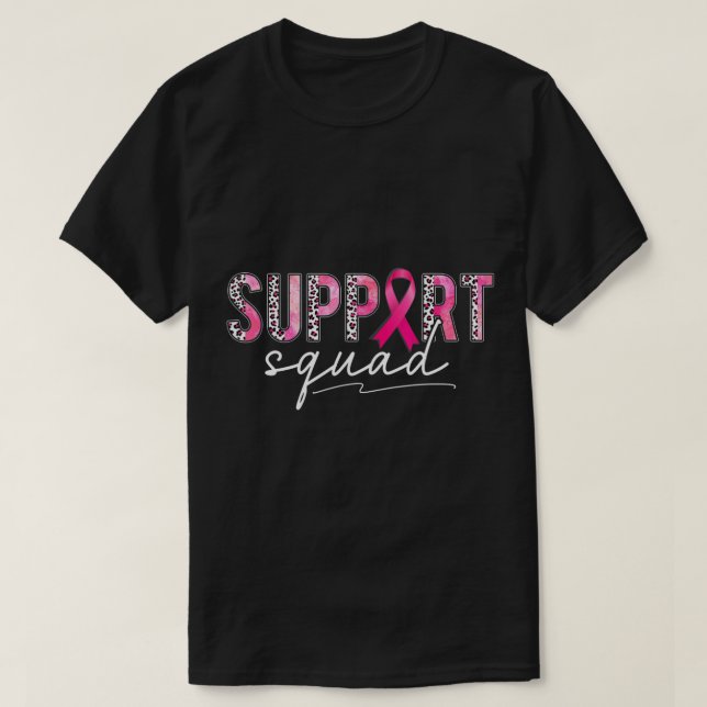 Camiseta Apoyar el Cáncer de Mama Squad Pink Leopard Ribbon (Diseño del anverso)