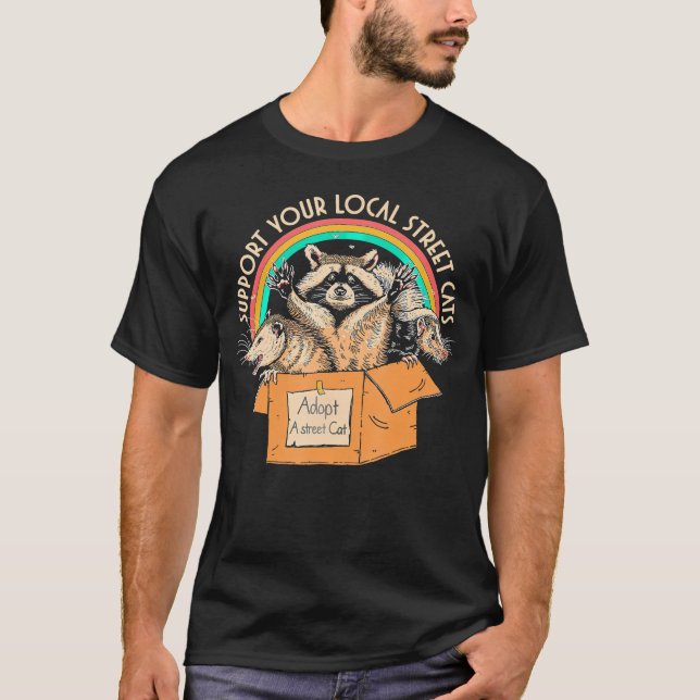 Camiseta Apoyar la caja local de gatos callejeros Raccoon O (Anverso)