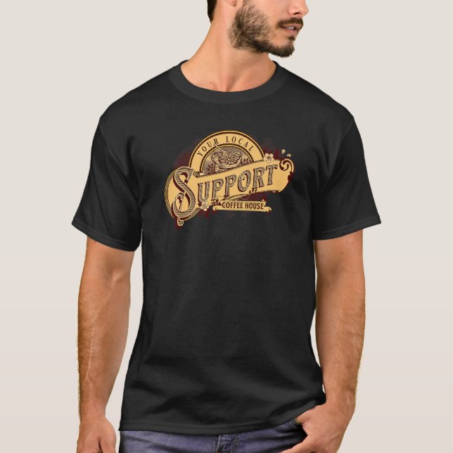 Camiseta Apoye a sus hombres que beben café en la cafetería (Anverso)
