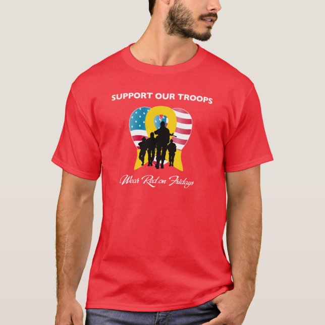 Camiseta Apoye nuestro rojo del desgaste de las tropas el (Anverso)