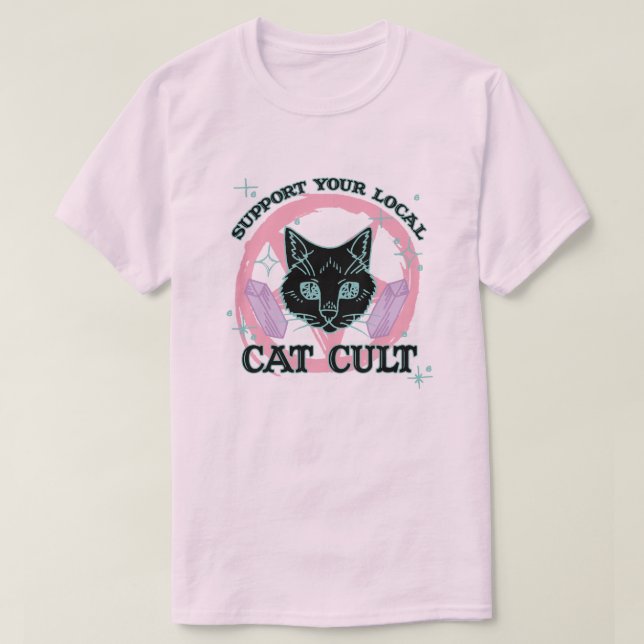 Camiseta Apoye su culto local de gato - Gótico Pastel rosa (Diseño del anverso)