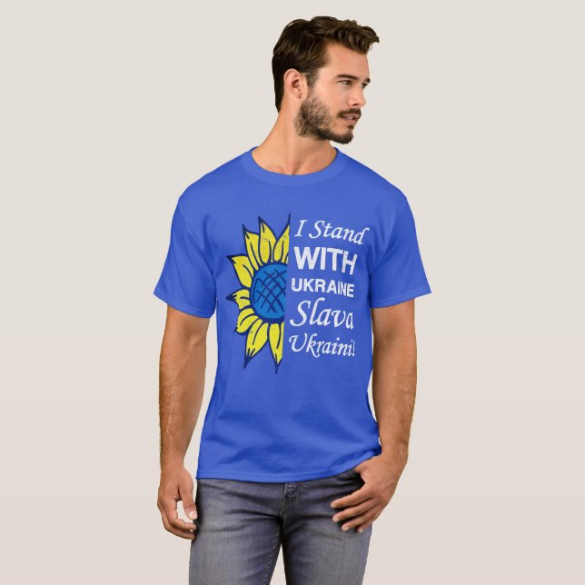 Camiseta Apoyen a Ucrania, girasol de bandera ucraniana (Anverso completo)