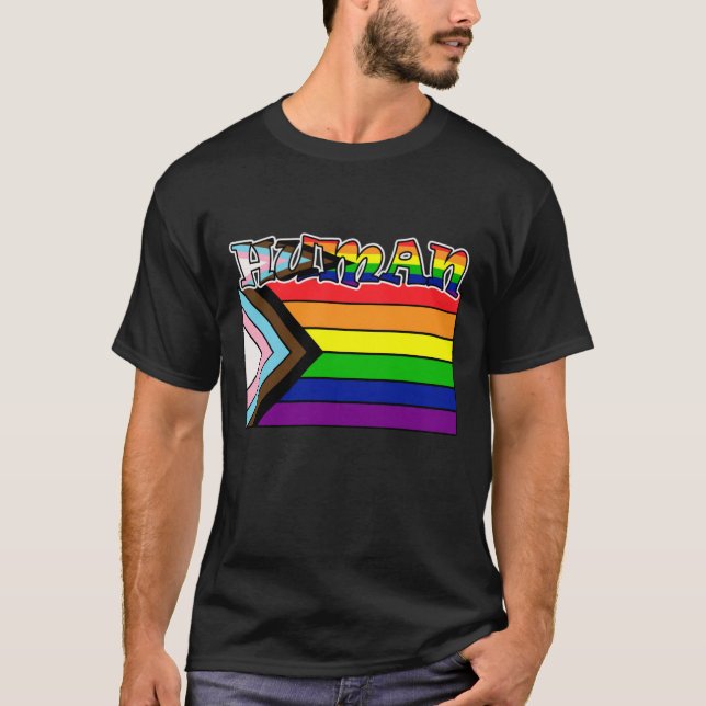 Camiseta Apoyo a la bandera LGBTQ humana arcoiris y orgullo (Anverso)