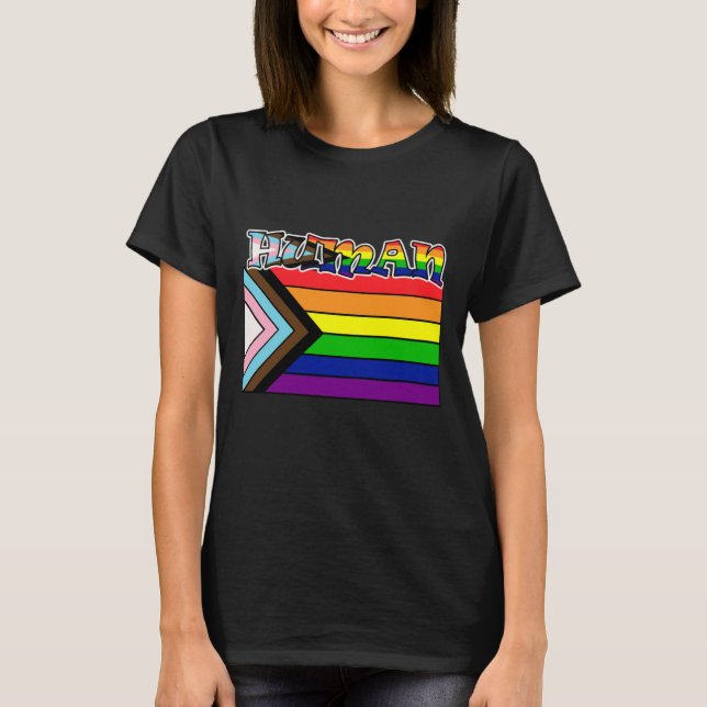 Camiseta Apoyo a la bandera LGBTQ humana arcoiris y orgullo (Anverso)