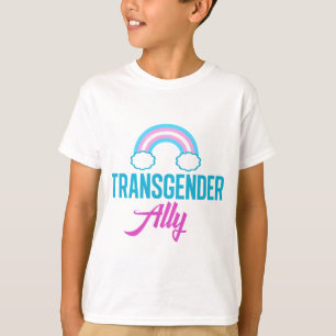 Camiseta Apoyo al arcoiris blanco rosa azul del aliado tran