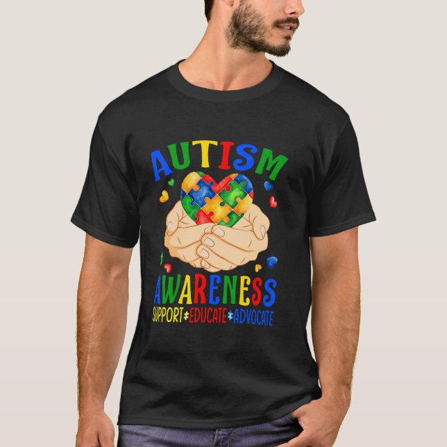 Camiseta Apoyo al autismo Educar Advocar Conciencia sobre A (Anverso)