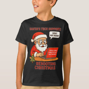 Camiseta Apoyo Divertido de Santa Reiniciando la Tecnología