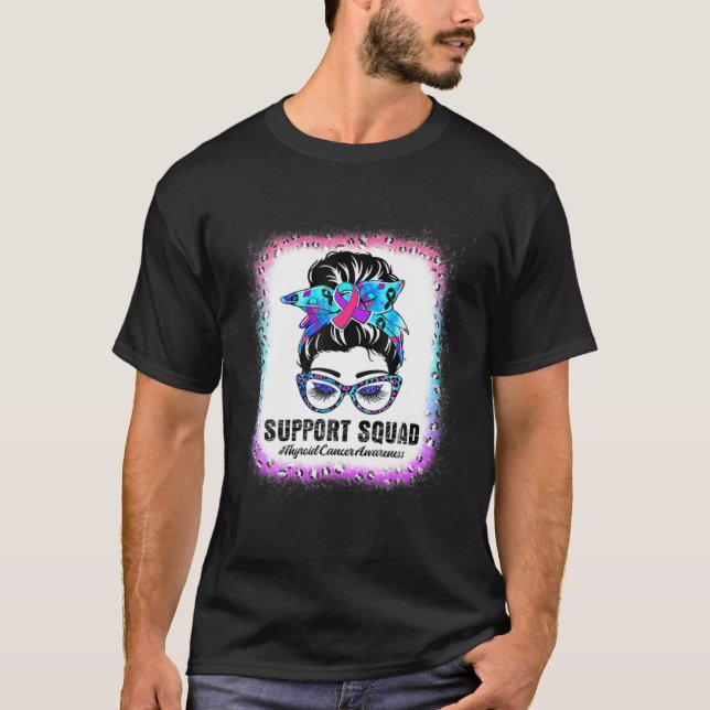 Camiseta Apoyo Squad Messy Bun Thyroid Cancer Conciencia L (Anverso)