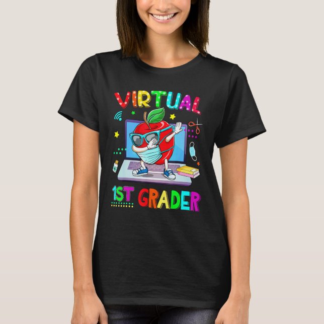 Camiseta Apple de 1º Grado Virtual Con Máscara De Vuelta A  (Anverso)