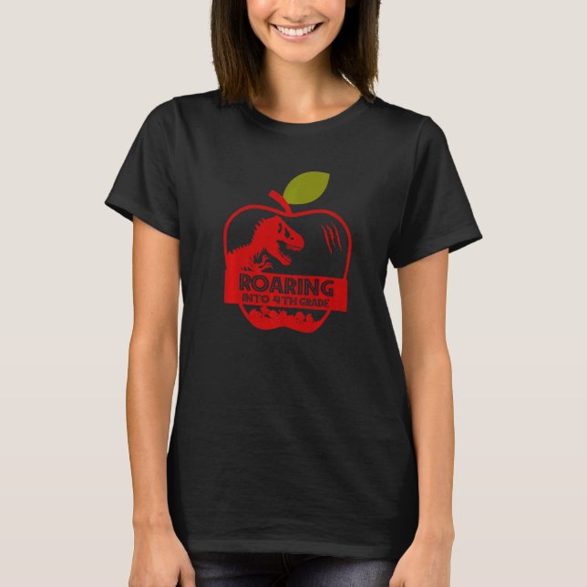 Camiseta Apple Dinosaur Back To School Roaring Into 4th Gra (Anverso)