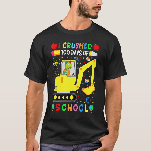 Camiseta Apple I Crushed 100 Day of School Dinosaur Truck F (Anverso)