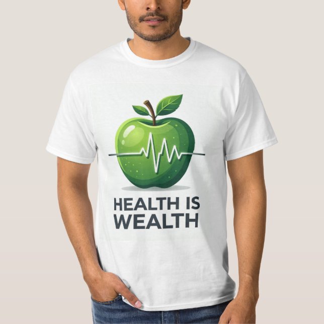 Camiseta Apple with Heartbeat Pulse and Health is Wealth (Anverso)