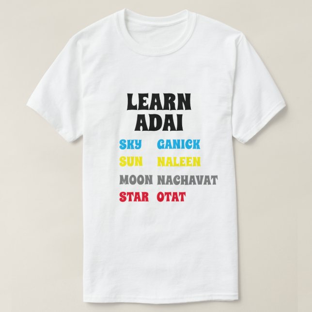 Camiseta Aprende Adai Cielo, Luna, Sol, Estrella (Diseño del anverso)