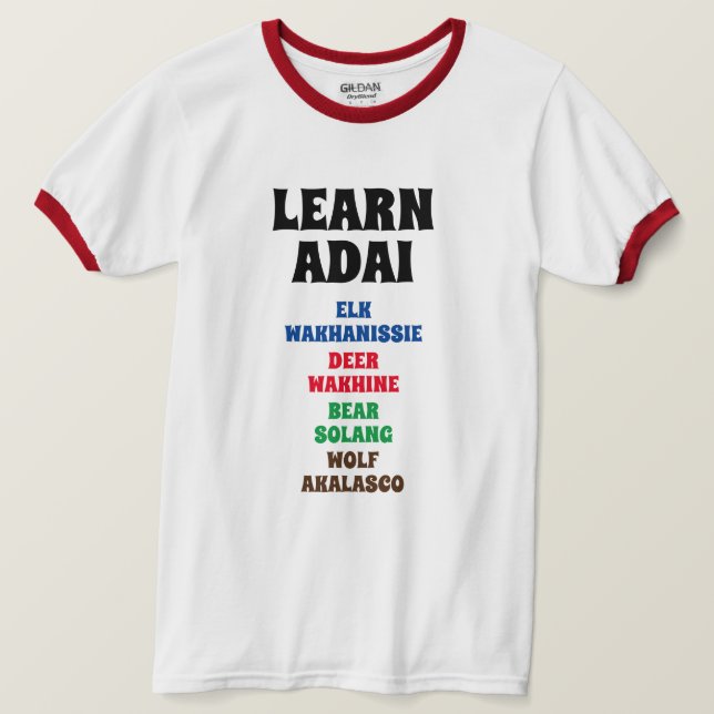 Camiseta Aprender Adai - Alce, ciervo, oso, lobo (Anverso del diseño)