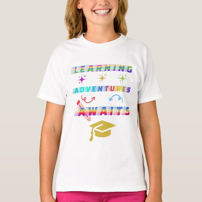 Camiseta Aprender aventuras a la espera, primer día escolar (Anverso)