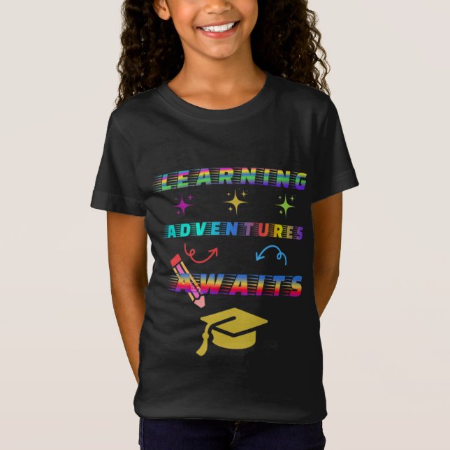 Camiseta Aprender aventuras a la espera, primer día escolar (Anverso)