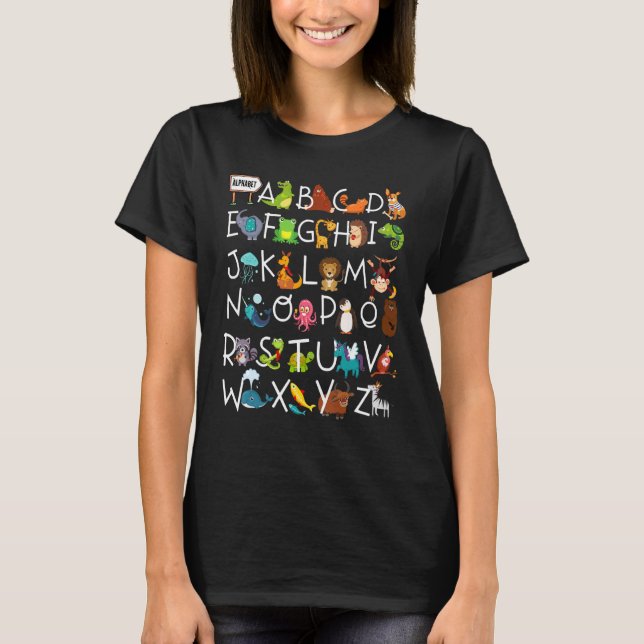 Camiseta Aprendizaje De Abcs De Animales Alphabet Comienza  (Anverso)