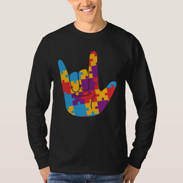 Camiseta April National Autism Awareness Month ASL Love Sig (Anverso)