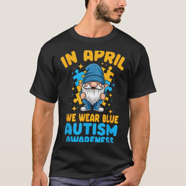 Camiseta April wear blue autism acceptance gnome puzzle  (Anverso)