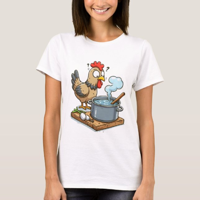 Camiseta Apron de pollo de cocina divertida - Hen haciendo  (Anverso)