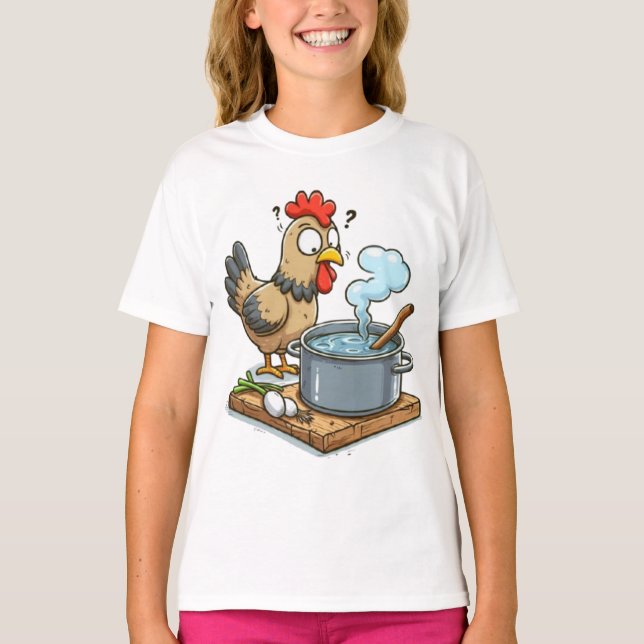 Camiseta Apron de pollo de cocina divertida - Hen haciendo  (Anverso)