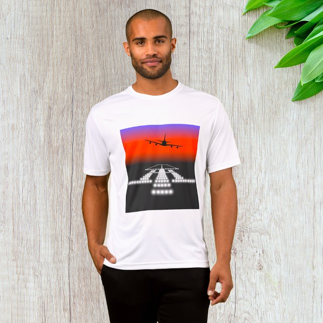 Camiseta Aproximación del avión al atardecer Luces de pista (Subido por el creador)