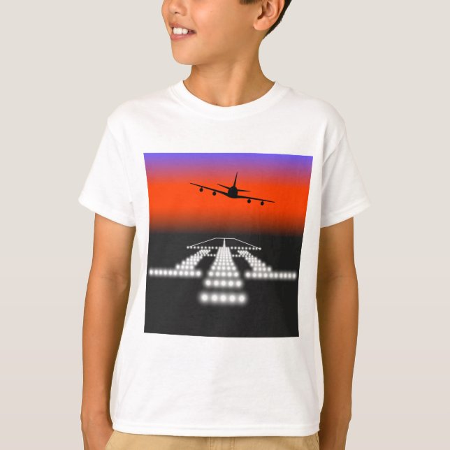 Camiseta Aproximación del avión al atardecer Luces de pista (Anverso)