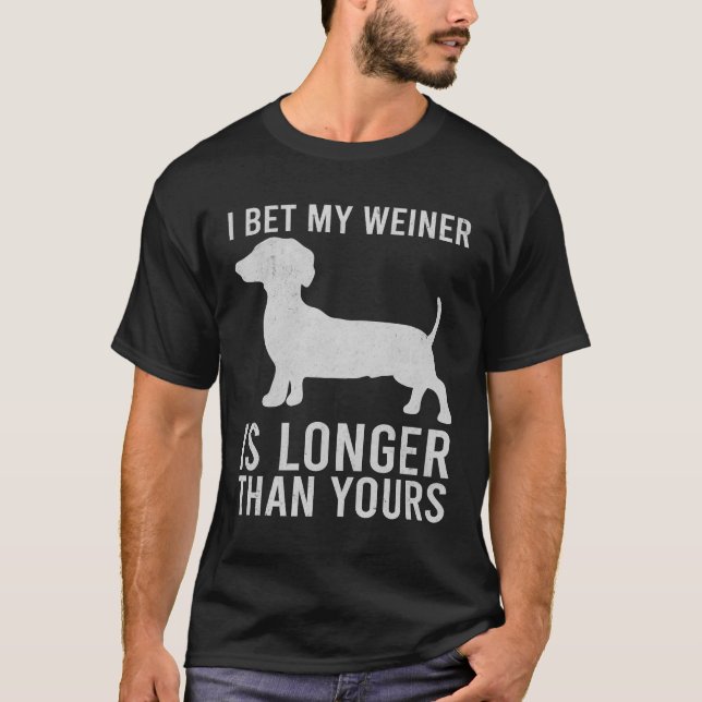 Camiseta Apuesto a que mi Weiner es más largo que el tuyo (Anverso)