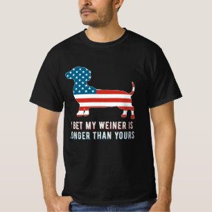 Camiseta Apuesto a que mi Weiner es más largo que tu patrio