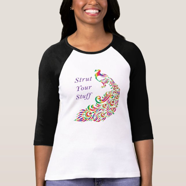 Camiseta Apuntale su pavo real hermoso de la materia (Anverso)