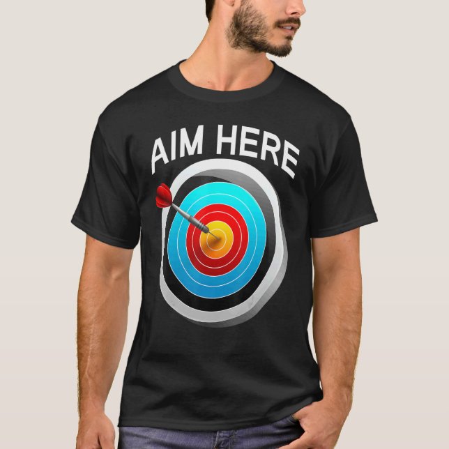 Camiseta Apuntar Aquí Dardos Jugadores Objetivo Bullseye (Anverso)