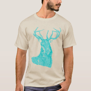 Camiseta Aqua Azul Turquesa Rústico Ciervo Venado Fauna