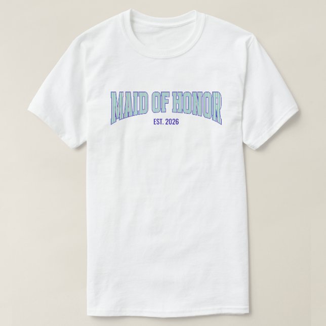 Camiseta Aqua + Beige Stripe Navy MAID OF HONOR  (Diseño del anverso)