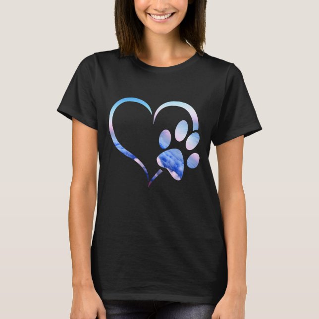 Camiseta Aqua Blue rosa Ombre Perro Paw Impresión corazón P (Anverso)