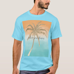 Camiseta Aqua Peach Gold Palm Trepical Ombre