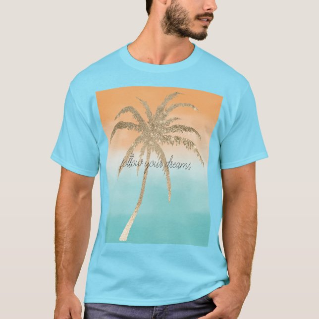 Camiseta Aqua Peach Gold Palm Trepical Ombre    (Anverso)